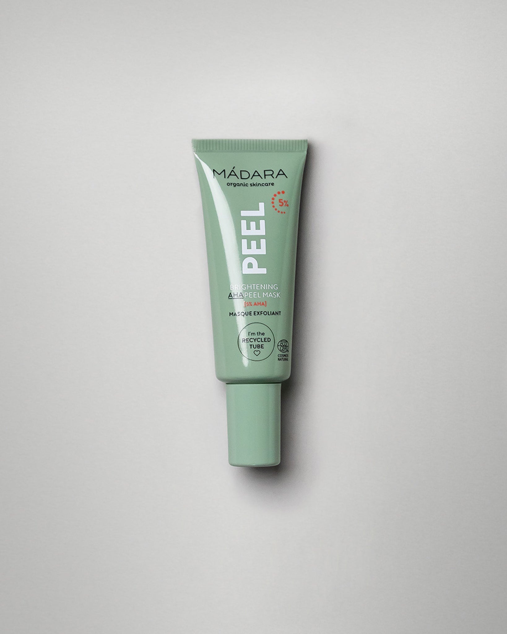MÁDARA Organic Skincare brightening peel mask travel size SM2101 17 face mask product photo on plain background.