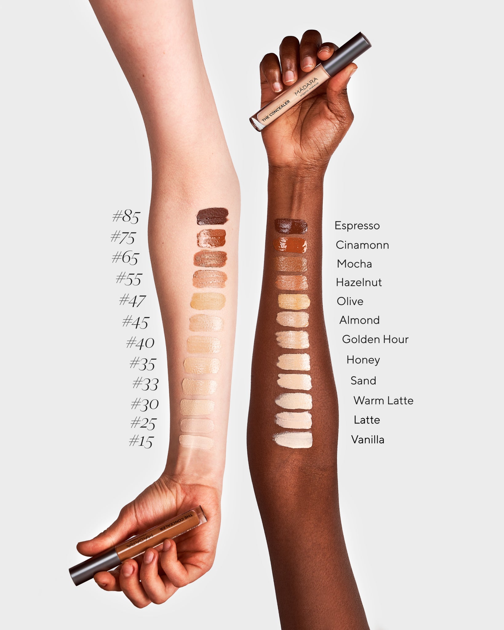 Texture close-up of MÁDARA Organic Skincare concealer swatches A6109 concealer �swatch demonstrates consistency and finish.