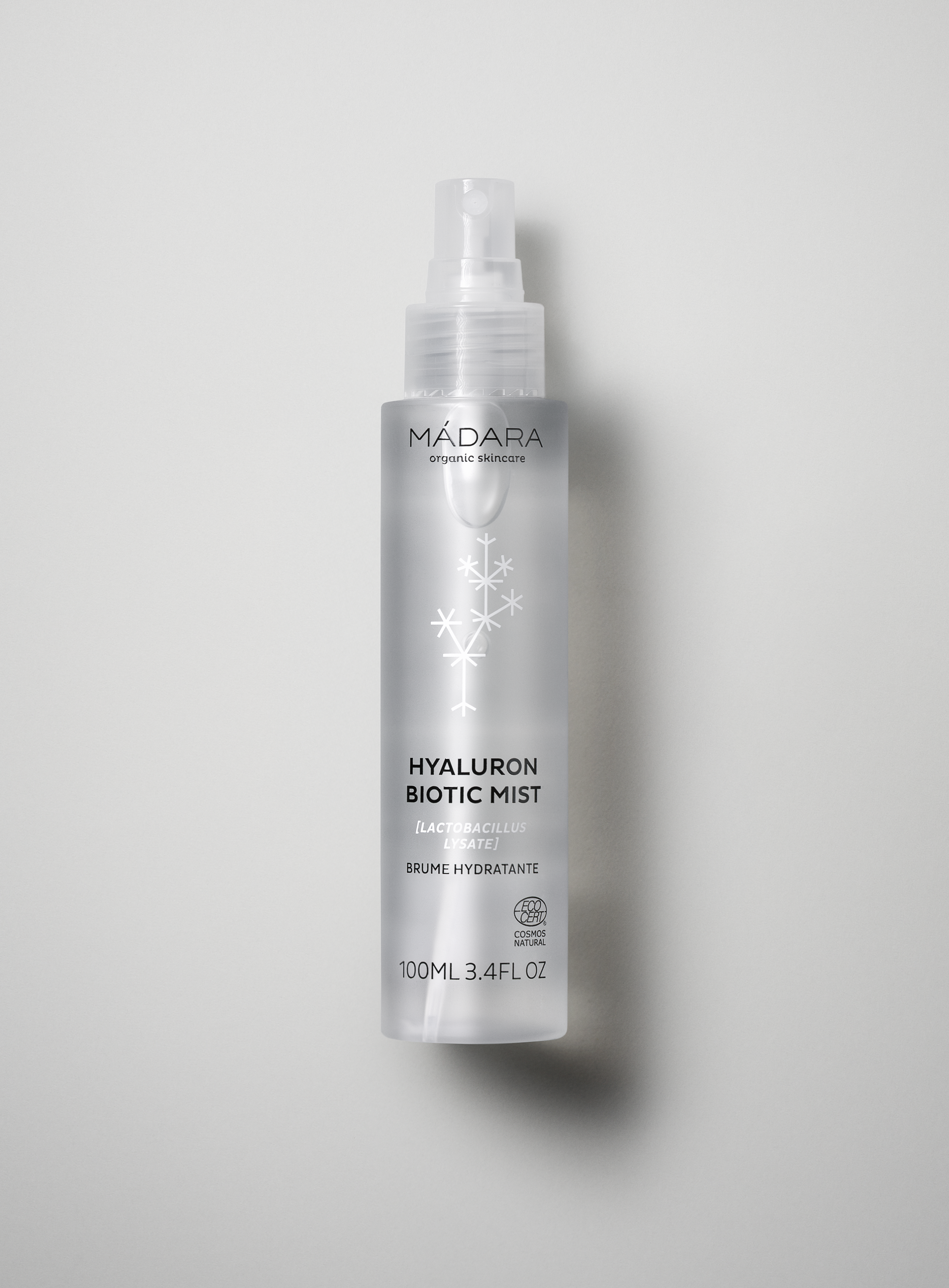 MÁDARA Hyaluron Biotic Mist with Lactobacillus Lysate in 100ml spray bottle for hydrating and refreshing organic skincare