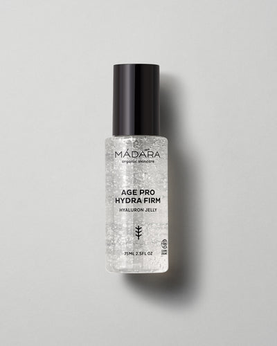 MÁDARA Organic Skincare hydra firm hyaluron jelly A3342 gel moisturizer product photo on plain background.