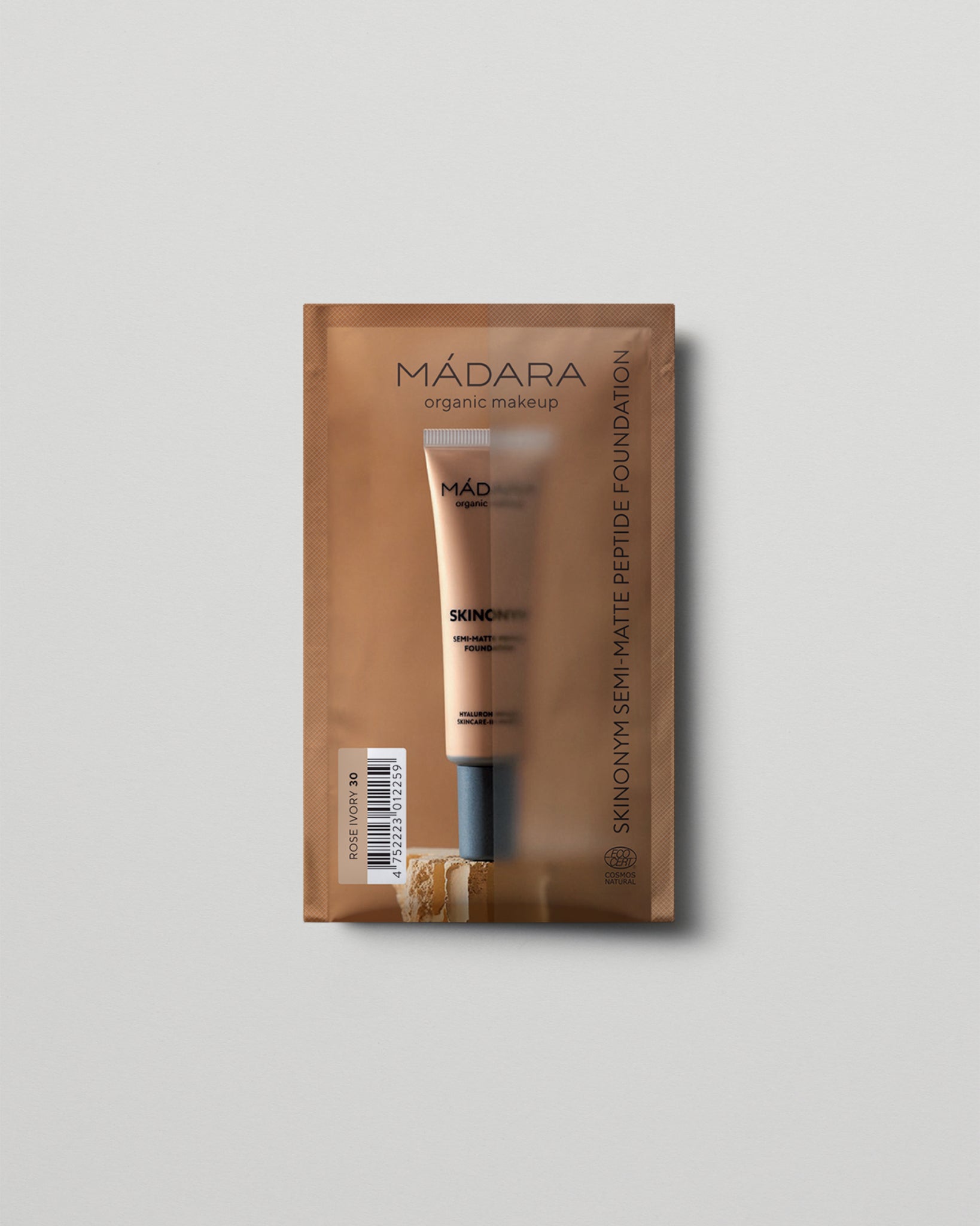 MÁDARA Organic Skincare semi matte peptide foundation rose ivory 2ml SC6083 2 foundation product photo on plain background.